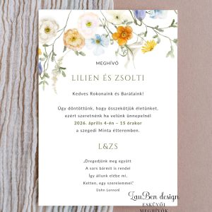 Vadvirágos akvarell stílusú esküvői meghívó prémium kreatív papíron