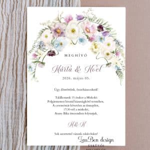 Pasztell akvarell vadvirágos esküvői meghívó