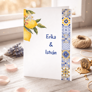 Citromos esküvői meghívó csempemintával