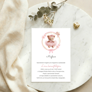 Ballerina macis meghívó kislányoknak, márvány felületen, arany kiegészítőkkel és eukaliptusz ággal.